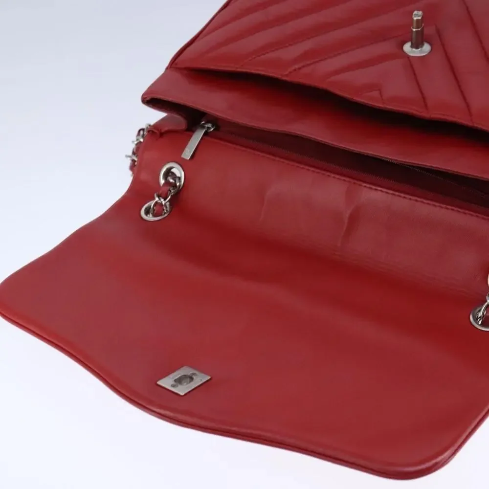Chanel Lambskin V Stitch Chain Shoulder Bag Red